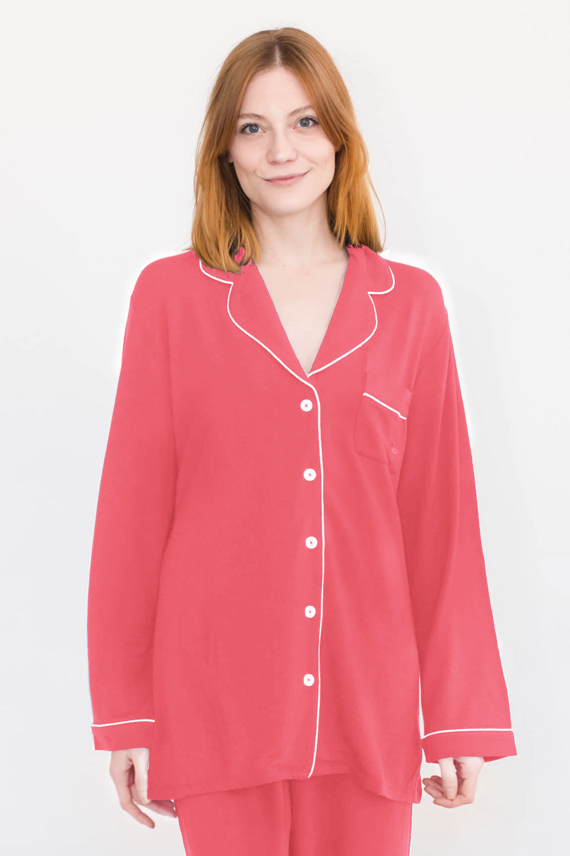 WMNS Shirt Romper - Pointed Collared / Over Sized / Front Button / Red
