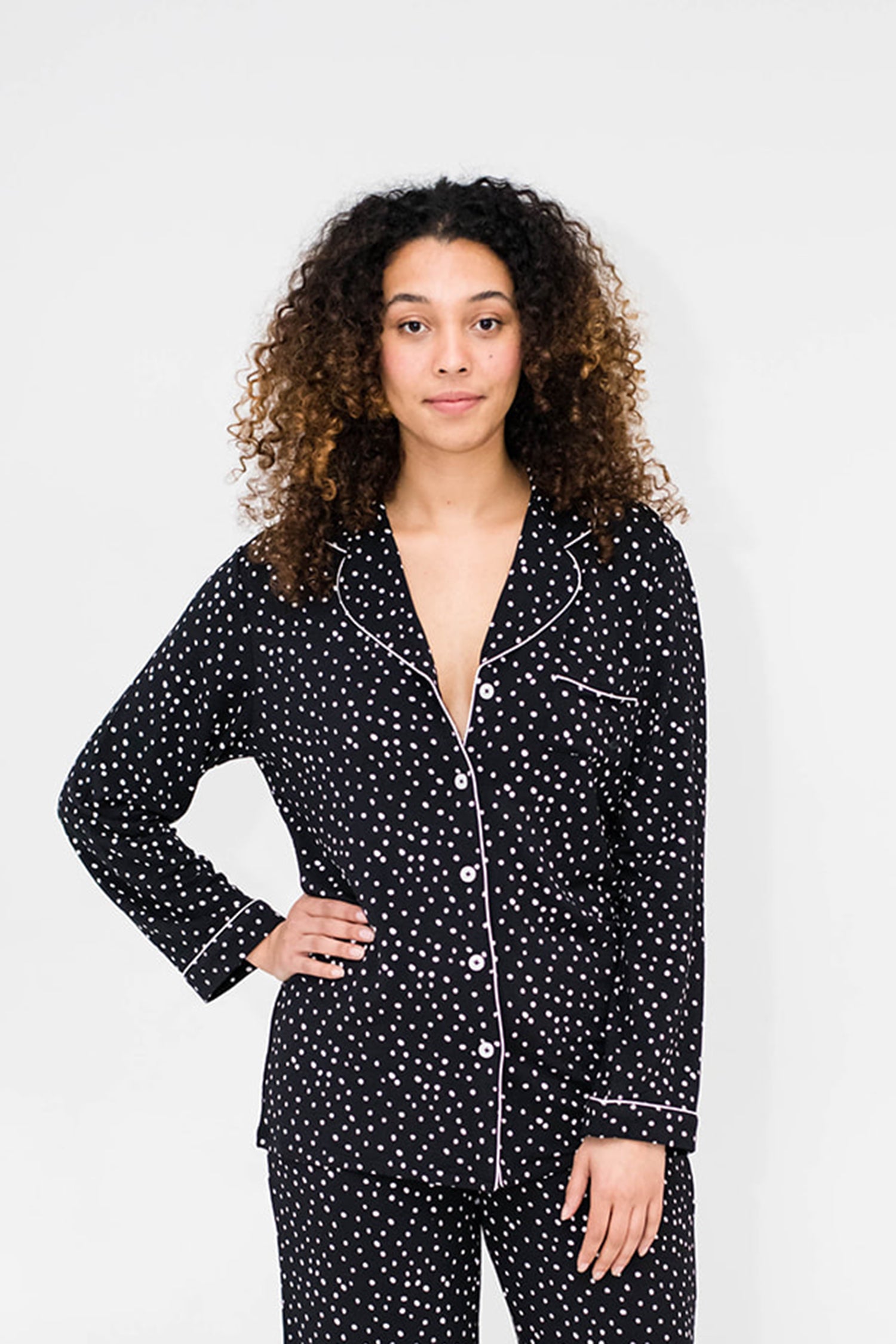 Korrah Pajama Shirt  Black with Cloud Dots – Pudus Lifestyle Co. Canada