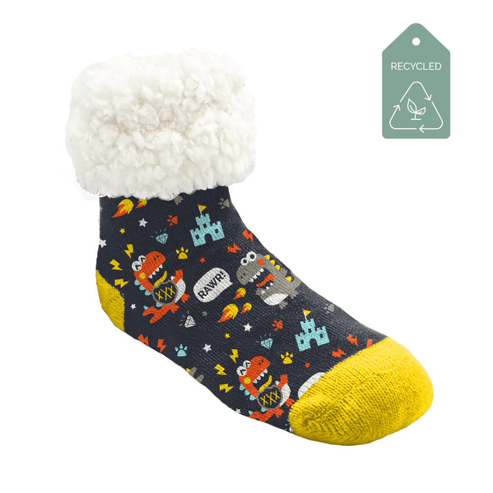 Dinosaur Charcoal Kids Toddler Recycled Slipper Socks