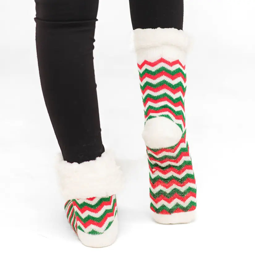 Chevron Christmas Sprinkles - Recycled Slipper Socks