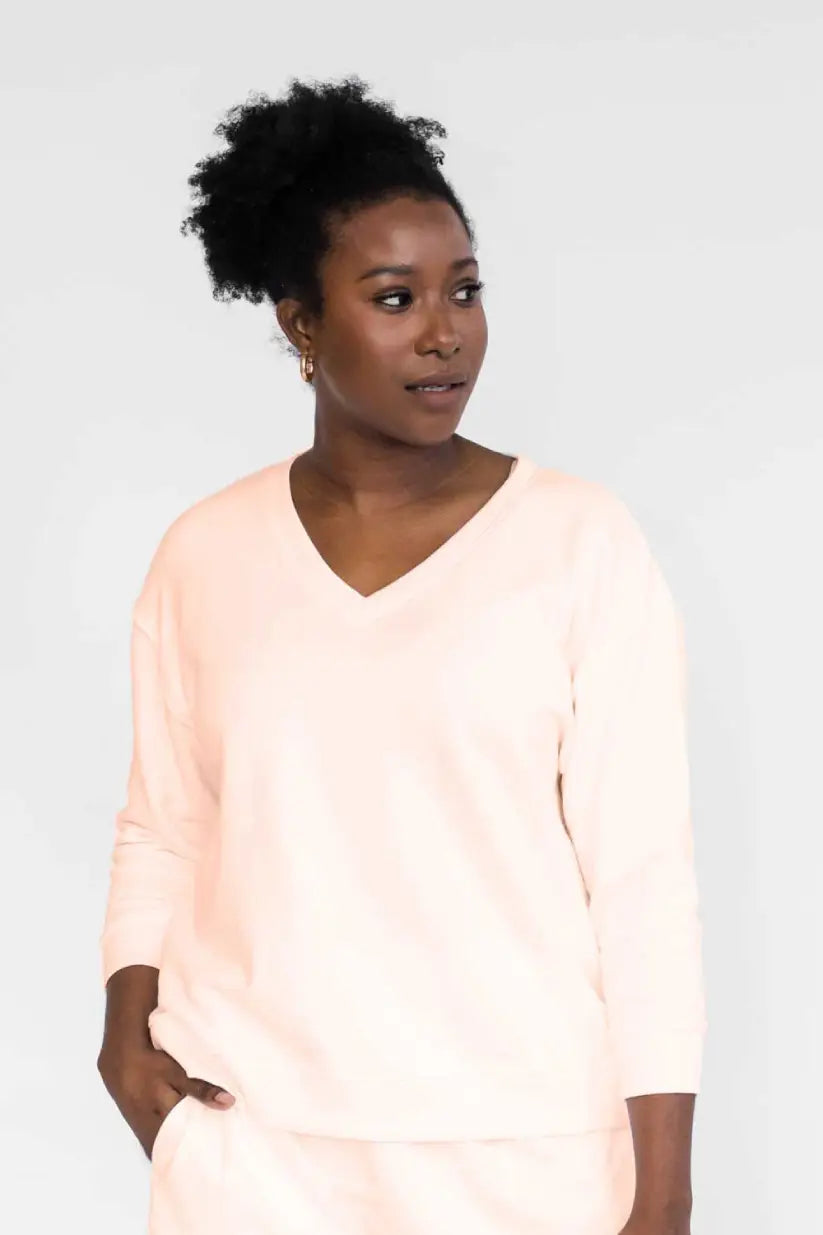 Darin V-Neck 3/4 Sleeve Sweatshirt | Apricot