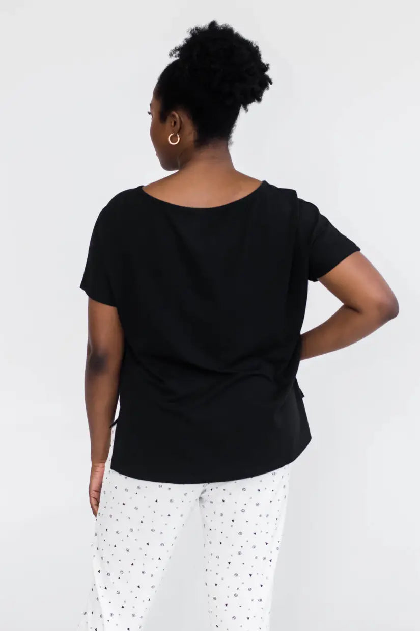 Lola Ballerina Neck Tee with Side Slits | Black