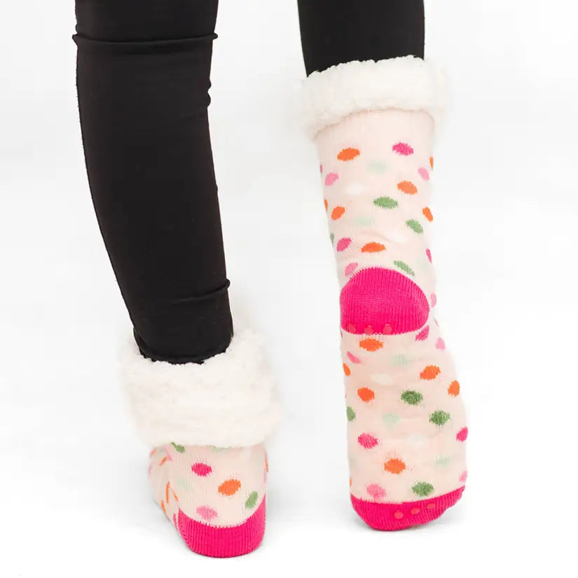 Polka Dot Peach - Recycled Slipper Socks