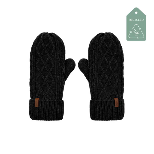 Recycled Mittens - Chenille Knit Black