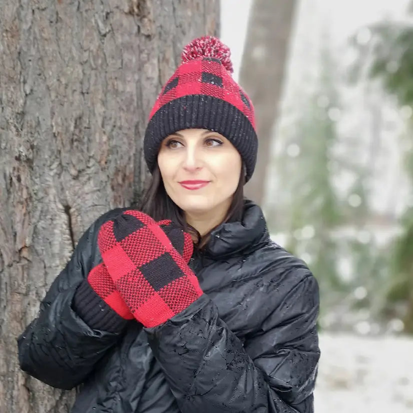 Recycled Mittens - Lumberjack Red