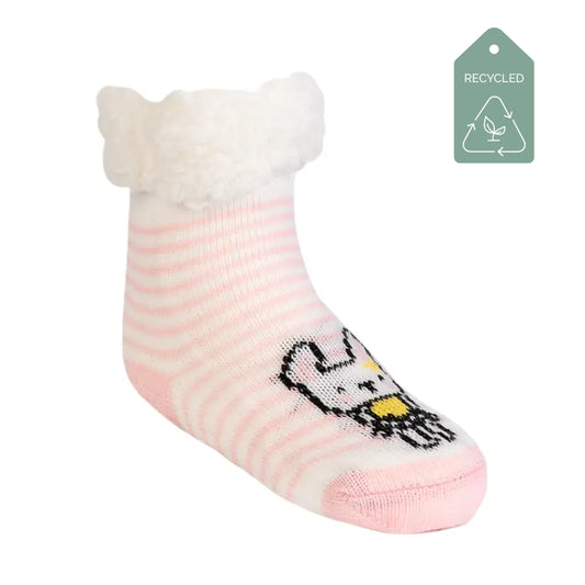 Bunny Pink Stripes - Kids & Toddler  Recycled Slipper Socks