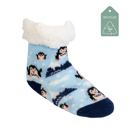 Penguins Blue - Kids & Toddler Recycled Slipper Socks