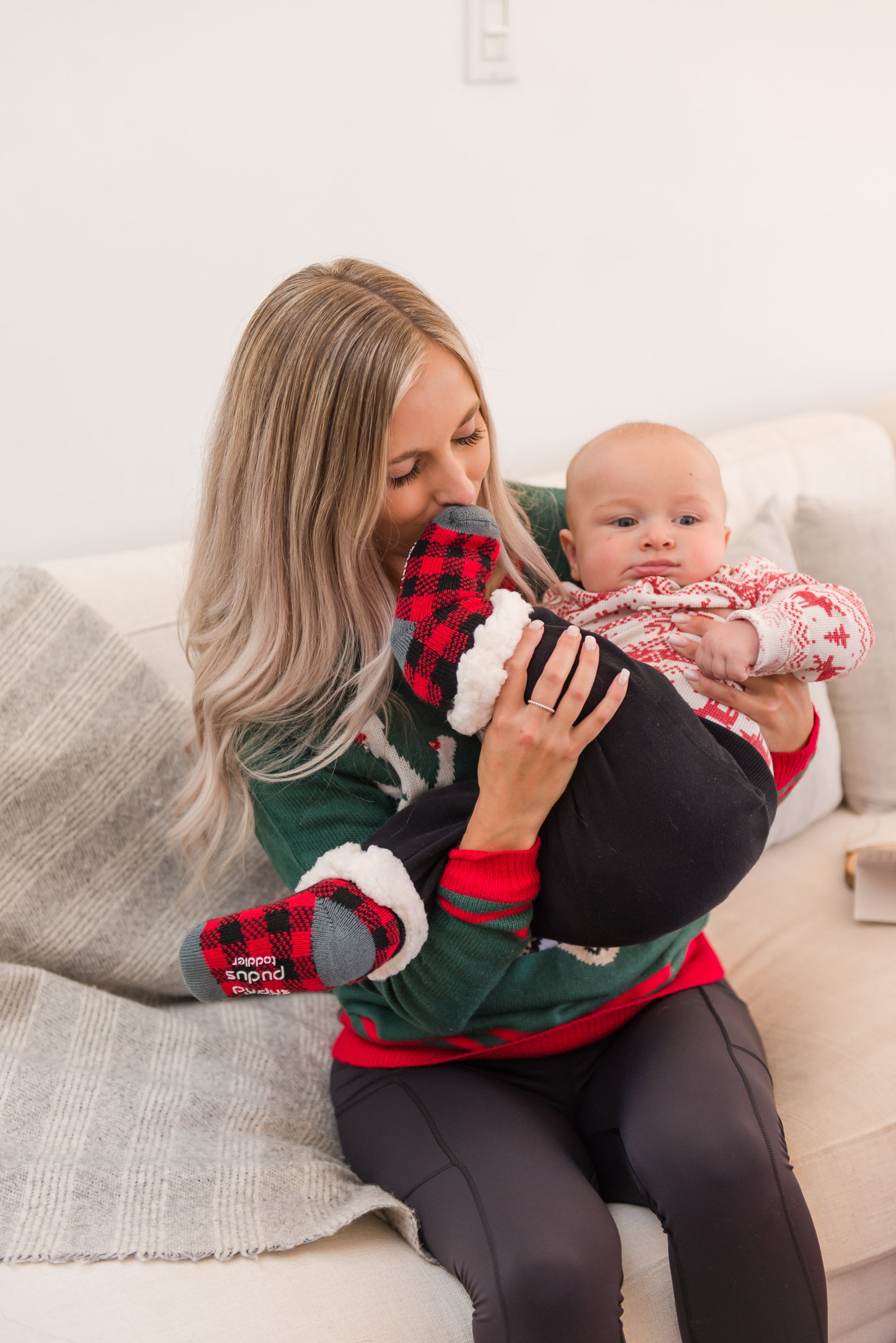 Lumberjack Red Toddler Slipper Socks with Faux Fur Sherpa Fleece and Non-Slip Grippers - Baby Boy and Girl Fuzzy Socks (Ages 1-3)