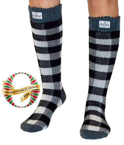 Pudus Women's Warm Tall Boot Socks (W 6-10), Fleece-Lined Knee High Winter Socks (Perfect Thermal Socks, Rain Boot Socks and Hiking Socks) Boot Sock Lumberjack White Adult Tall