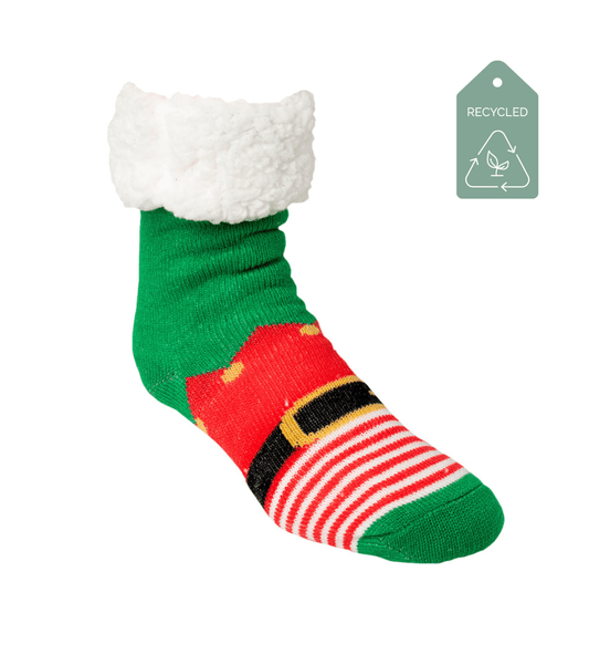 Men's Soft Fuzzy Furry Gripper Slipper Socks - Red Reindeer - S/M - 1 Pair  