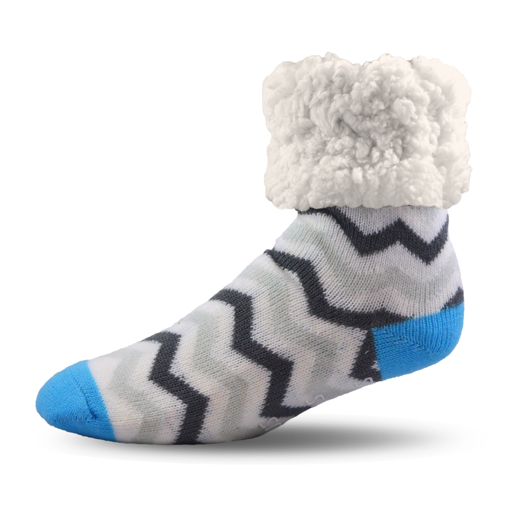 Pudus Cozy Winter Slipper Socks for Kids with Non-Slip Grippers and Faux Fur Sherpa Fleece -  Boy and Girl Fuzzy Socks (Ages 4-7)