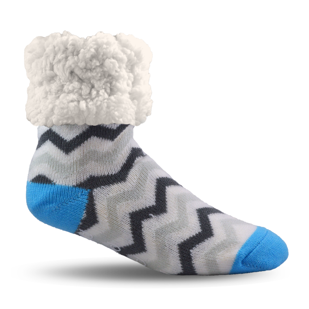 Pudus Cozy Winter Slipper Socks for Kids with Non-Slip Grippers and Faux Fur Sherpa Fleece -  Boy and Girl Fuzzy Socks (Ages 4-7)