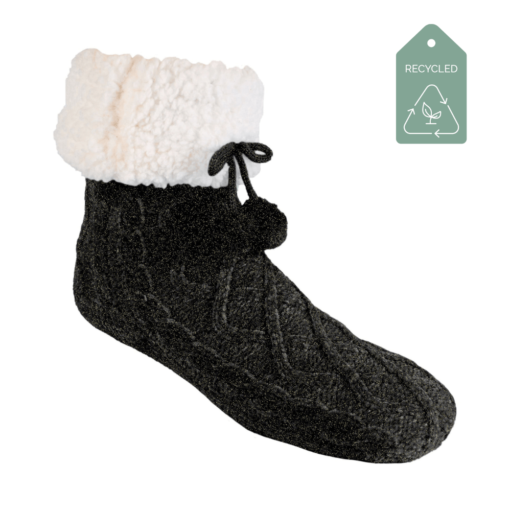 Chenille Knit Holiday Black - Kids Recycled Slipper Socks