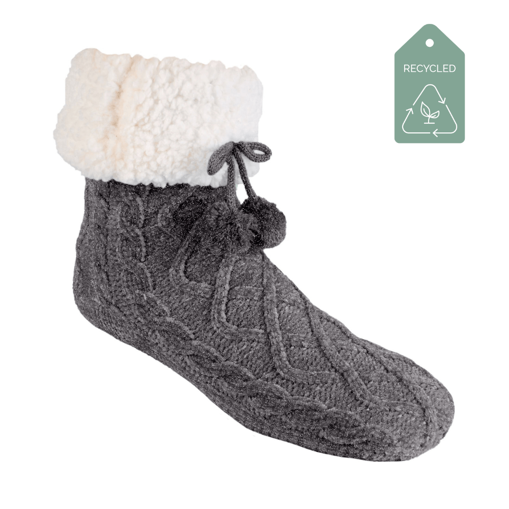 Chenille Knit Holiday Charcoal - Recycled Slipper Socks