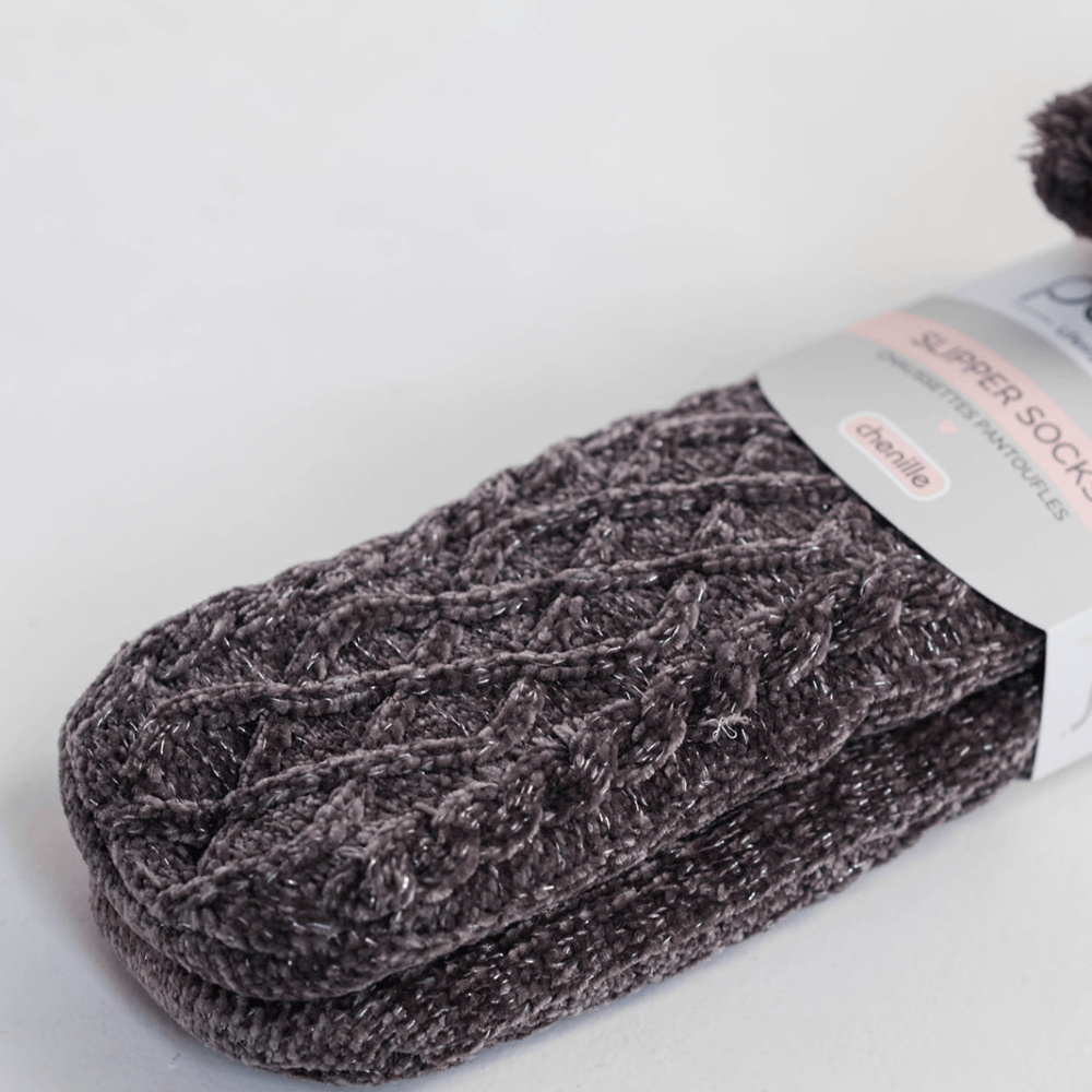 Chenille Knit Holiday Charcoal - Kids Recycled Slipper Socks