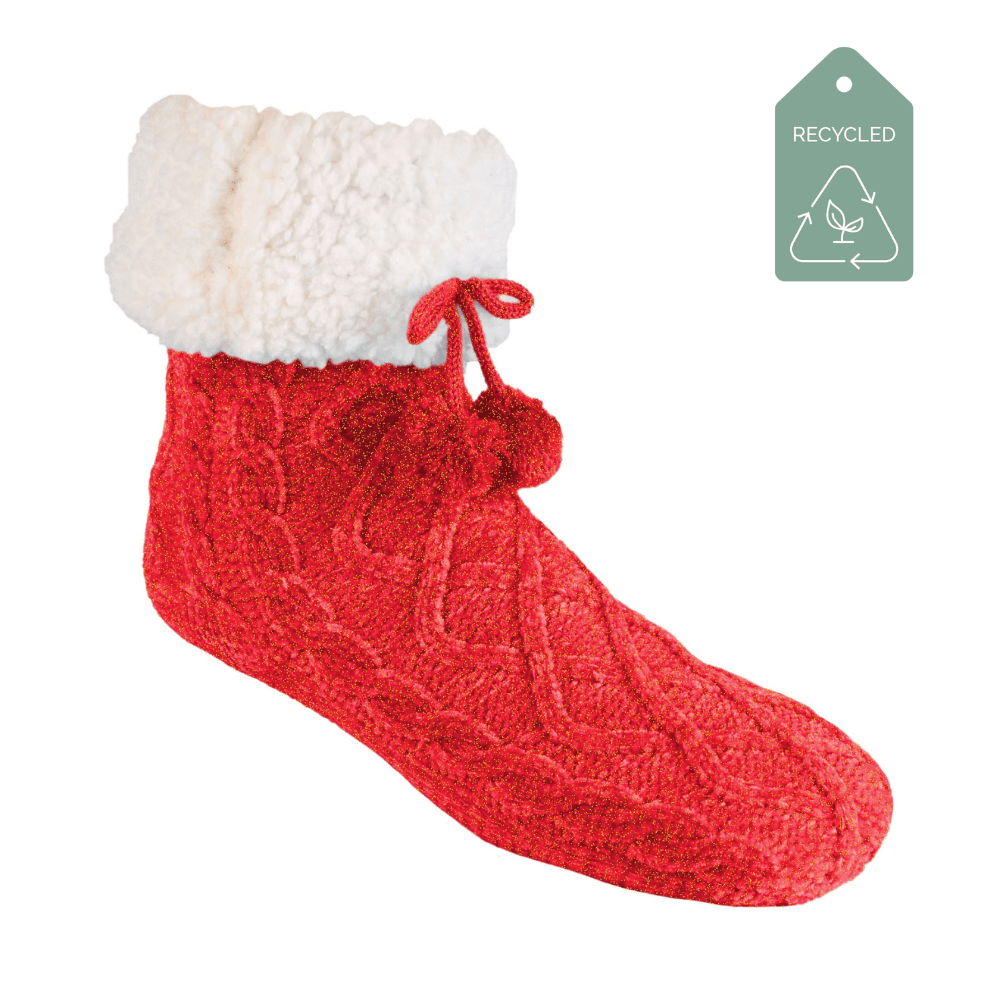 Chenille Knit Holiday Poppy - Recycled Slipper Socks