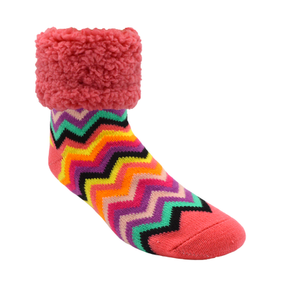 Classic Slipper Socks  Bright Coral Chevron – Pudus Lifestyle Co