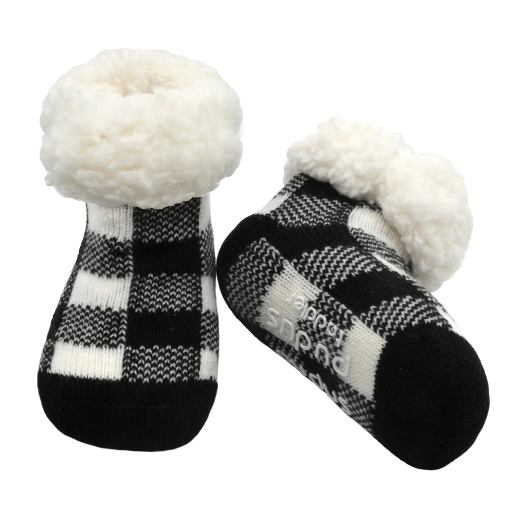 Lumberjack White Toddler Slipper Socks with Faux Fur Sherpa Fleece and Non-Slip Grippers - Baby Boy and Girl Fuzzy Socks (Ages 1-3)