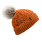 Pudus Women's Winter Beanie Hat in Peach Caramel with Faux Fur Pom Pom - Cable Knitted Chenille and Fleece Lined