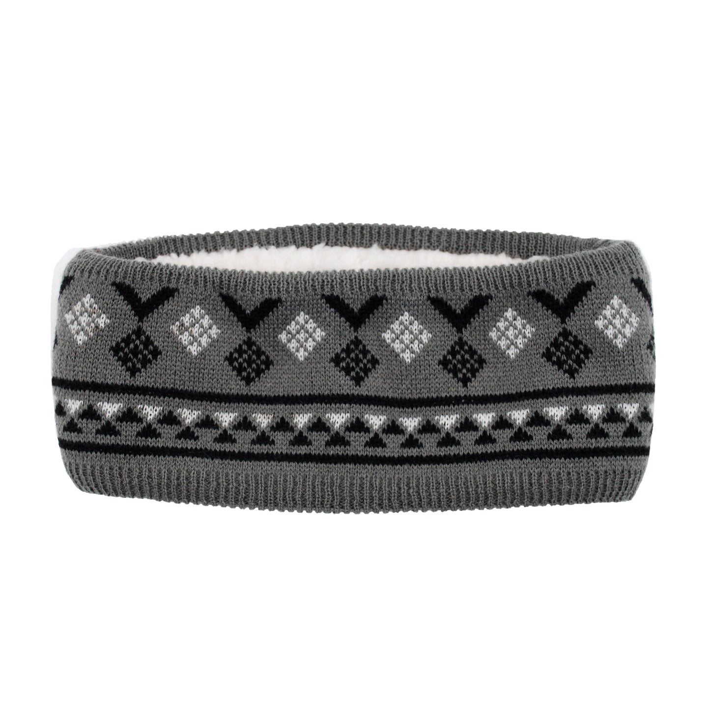 Pudus Classic Knit Winter Headband for Women, Fuzzy Fleece-Lined Ear Warmer Geometric Black - Headband Adult