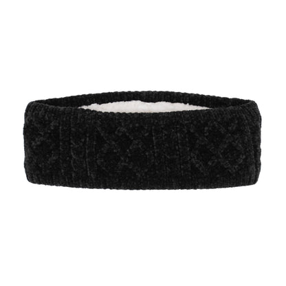 Pudus Winter Headbands for Women - Chenille Cable Knit Ear Warmer Headwrap Headband with Warm Faux Fur Fleece Lining Cable Knit Black Chenille - Headband Adult