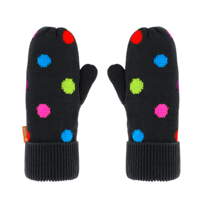 Pudus Kids Winter Knit Mittens, Fuzzy Sherpa-Lined Warm Gloves for Boys & Girls Polka Dot - Mittens Kids