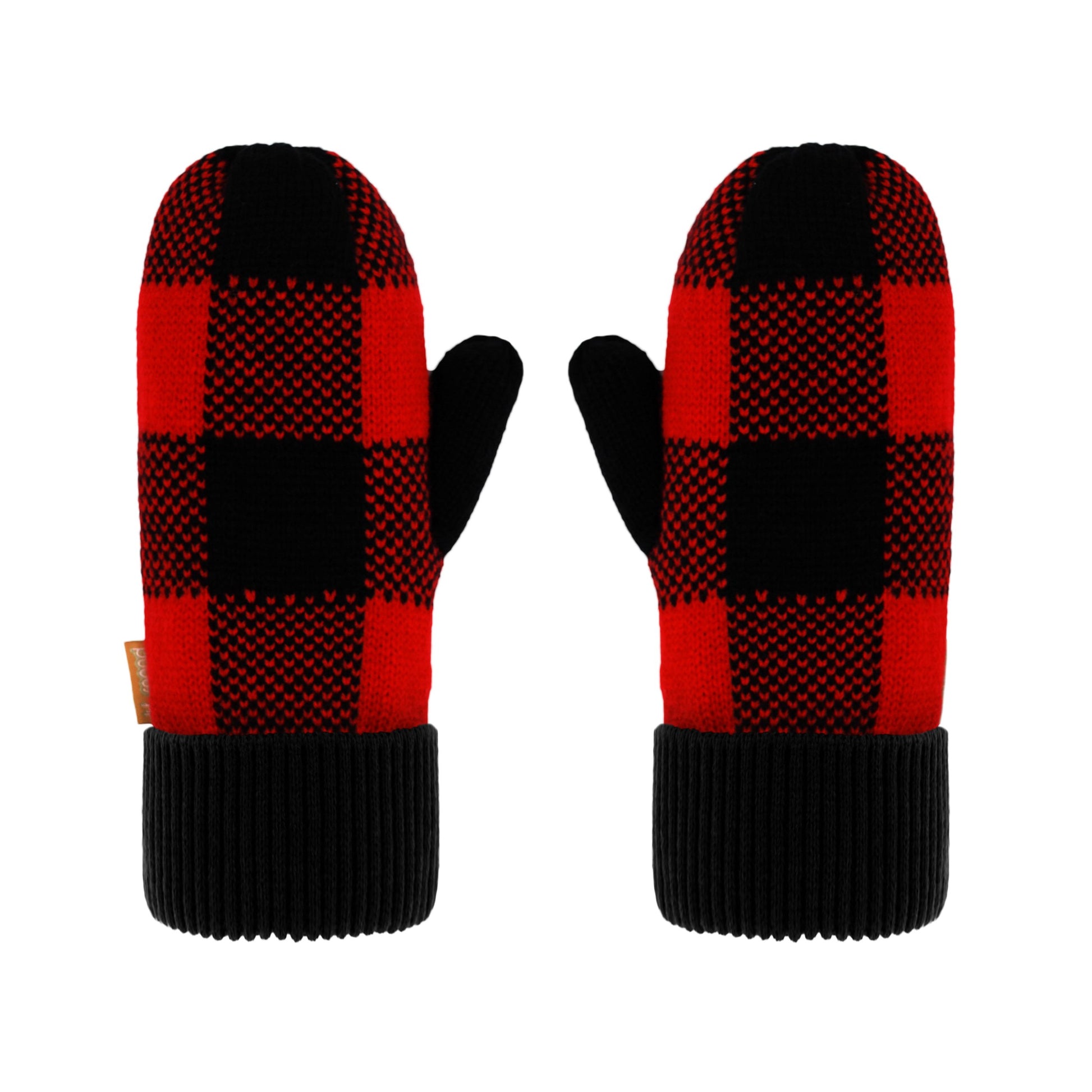 Pudus Kids Winter Knit Mittens, Fuzzy Sherpa-Lined Warm Gloves for Boys & Girls Lumberjack Red - Mittens Kids
