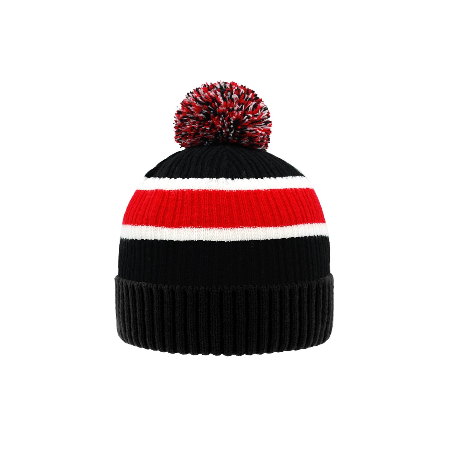 Pudus Unisex Classic Knit Winter Beanie Hat - Fluffy Pom Pom & Warm Fleece Lined Stripe Black Pom Pom Beanie Hat €“ Adult