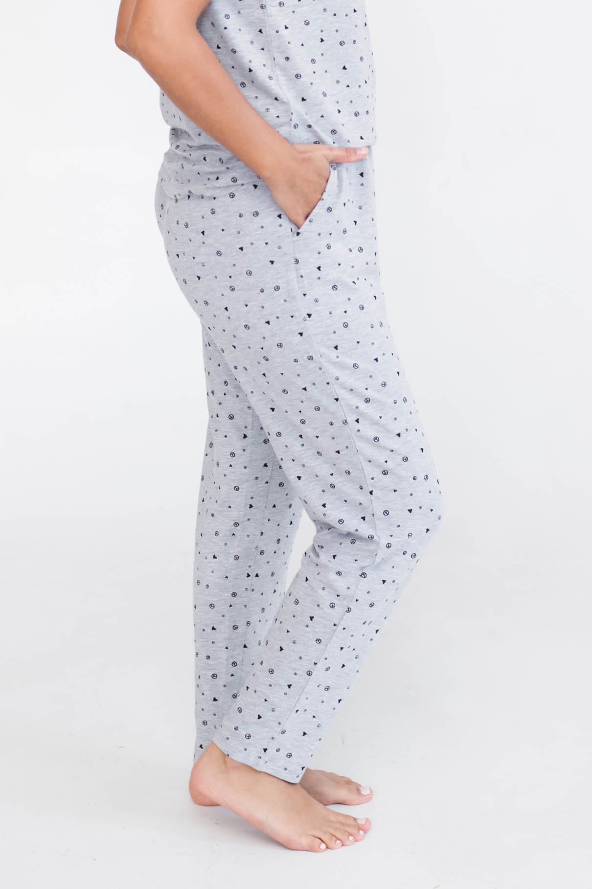 Sienna Narrow Leg Sleep Pant | Light Grey Allover Print