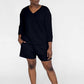 Darin V-Neck 3/4 Sleeve Sweatshirt | Black