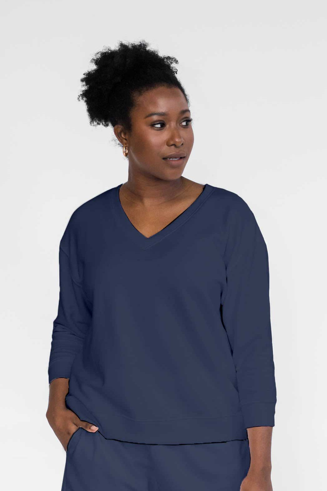 Darin V-Neck 3/4 Sleeve Sweatshirt | Gray Dawn