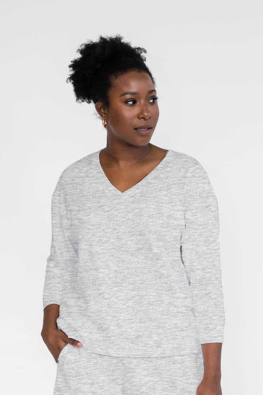Darin V-Neck 3/4 Sleeve Sweatshirt | Pebble Grey