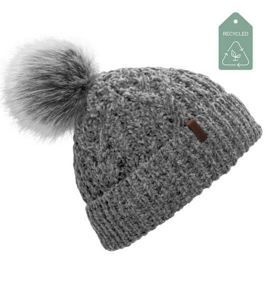 Recycled Beanie Hat - Chenille Knit Charcoal