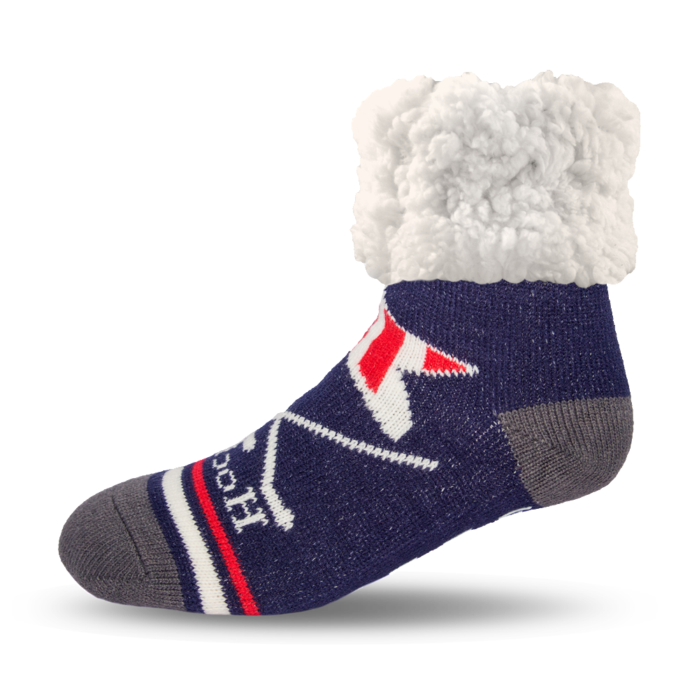 Pudus Cozy Winter Slipper Socks for Women and Men with Non-Slip Grippers and Faux Fur Sherpa Fleece - Adult Regular Fuzzy Socks USA Hockey - Classic Slipper Sock