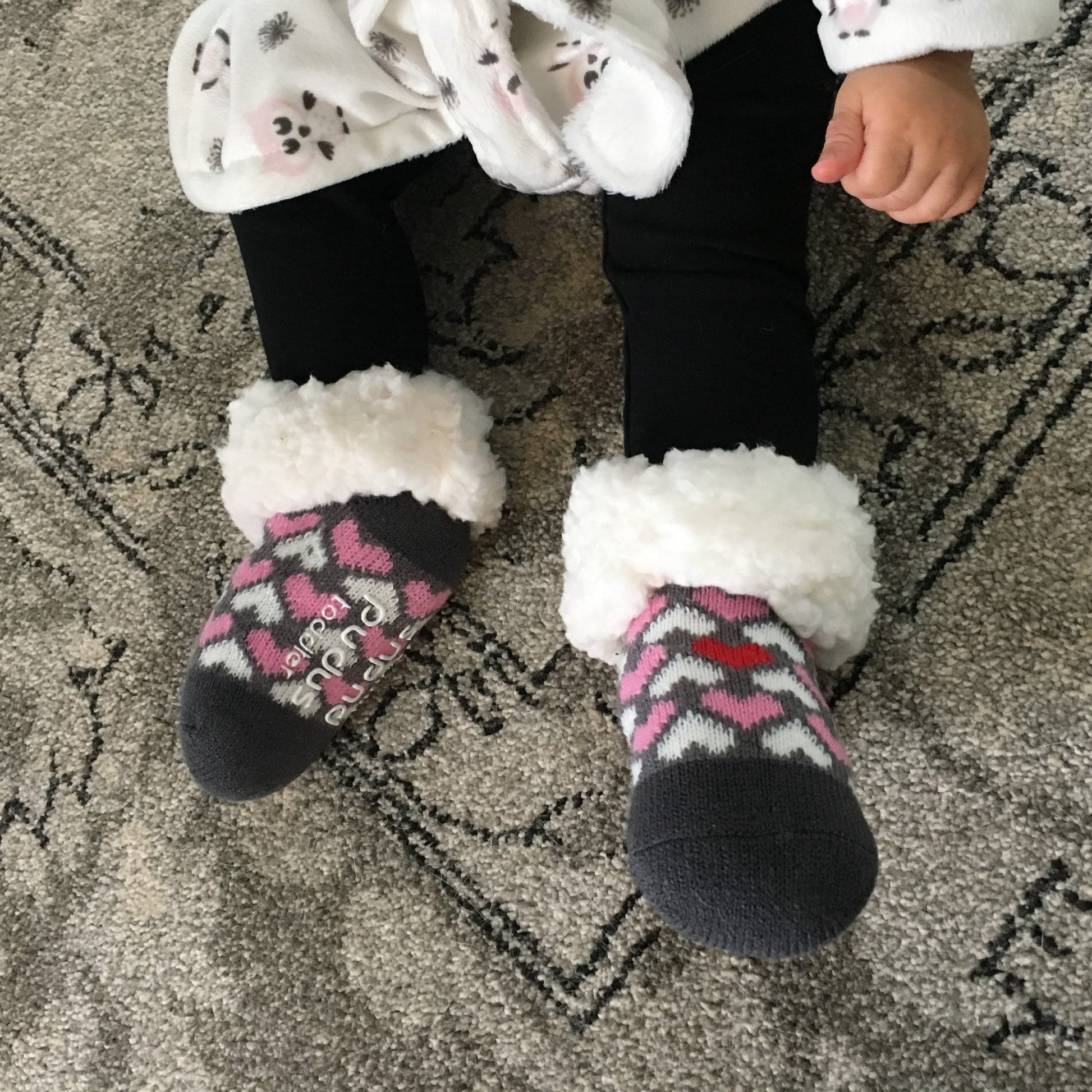 Pudus Cozy Winter Slipper Socks for Toddlers with Non-Slip Grippers and Faux Fur Sherpa Fleece - Baby Boy and Girl Fuzzy Socks (Ages 1-3) Be My Valentine - Toddler Classic Slipper Sock