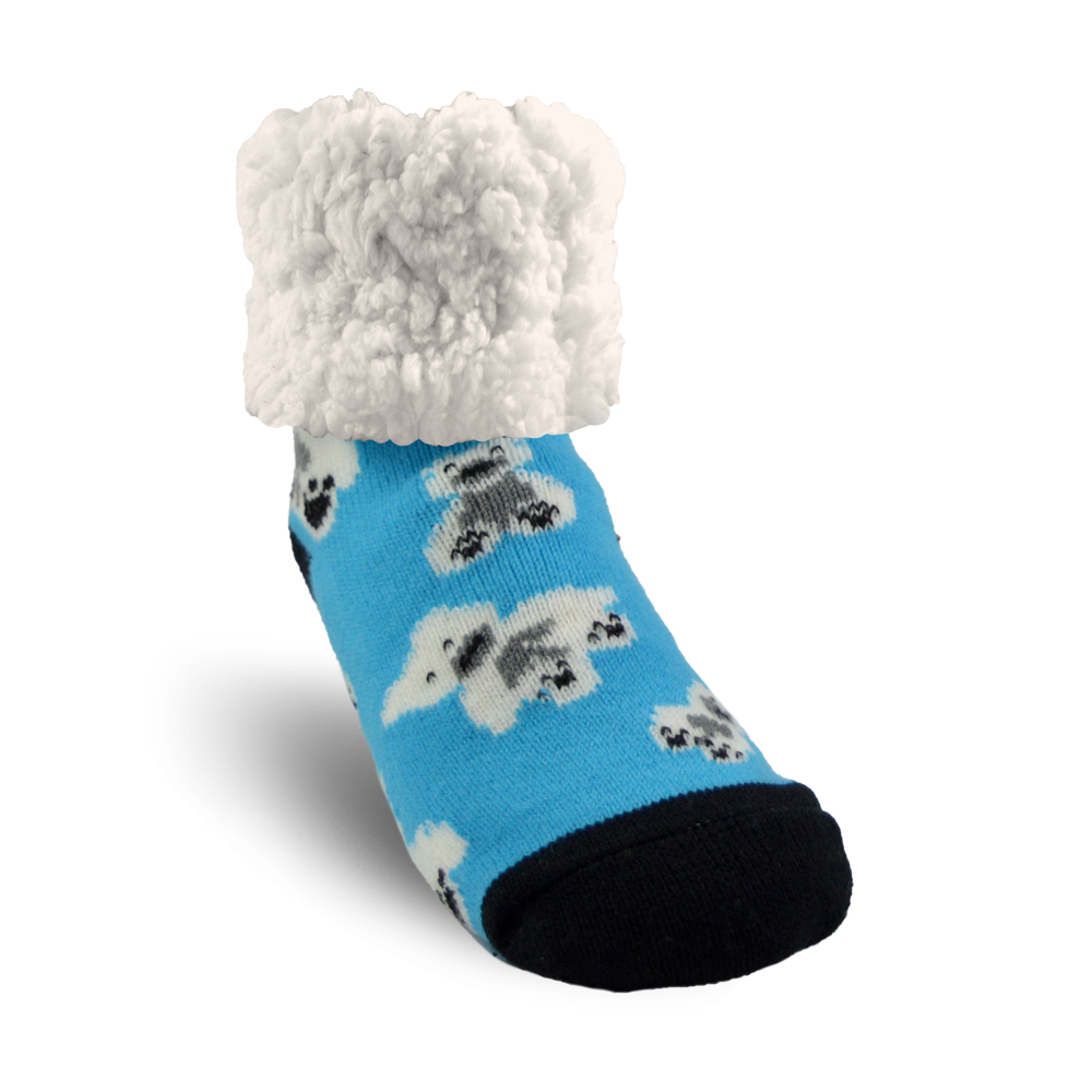 Pudus Cozy Winter Slipper Socks for Kids with Non-Slip Grippers and Faux Fur Sherpa Fleece - Boy and Girl Fuzzy Socks (Ages 4-7) Polar Bear - Kids Slipper Sock