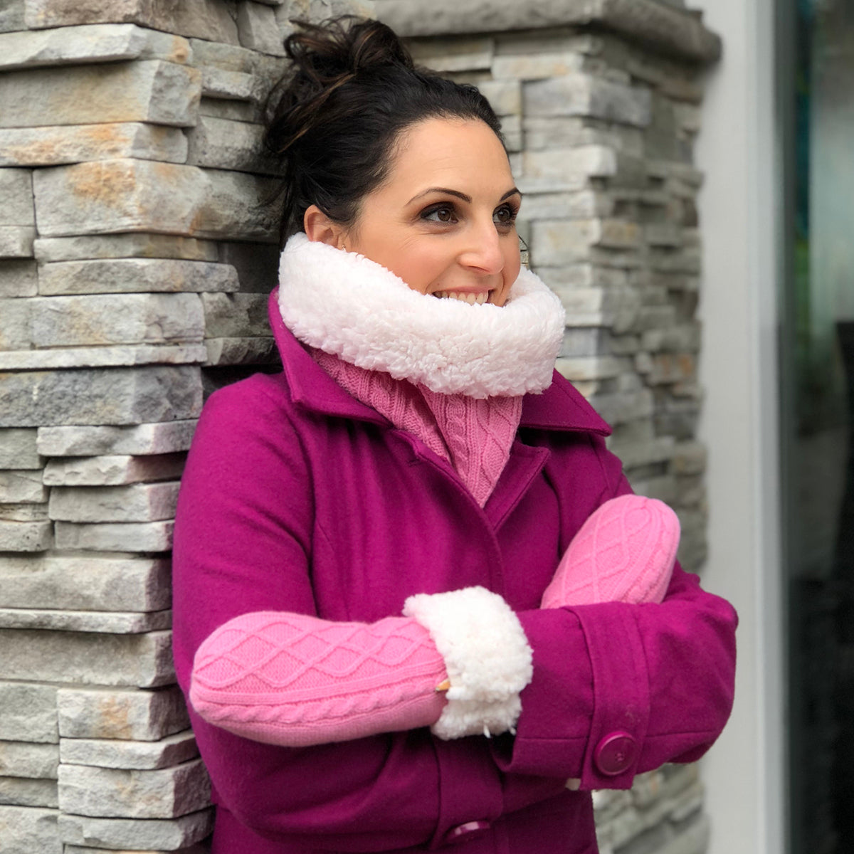 Cable Knit Snood Gaiter Neck Warmer | Pink