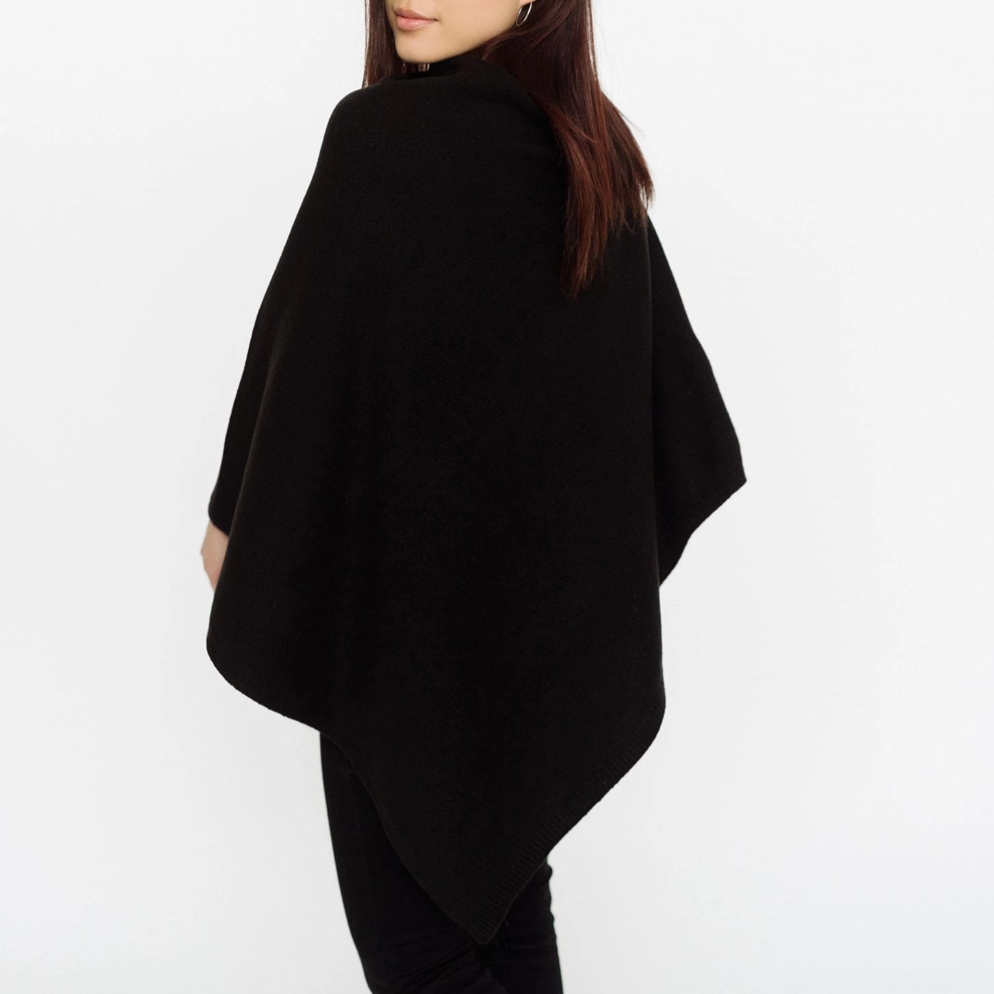 Pudus Women's Soft Faux Cashmere Poncho Sweater - Use as a Coat, Cape, Shawl, Wrap, or Blanket Poncho Black Poncho