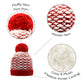 Red and White Woven Yarn Toque Hat with White Fleece Lining, Fluffy Pom Pom and Solid Red Trim