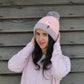 Pudus x F Cancer Unisex Winter Beanie Hat in Pink - Fluffy Pom Pom & Warm Fleece Lined Cancer Awareness Chemo Hats