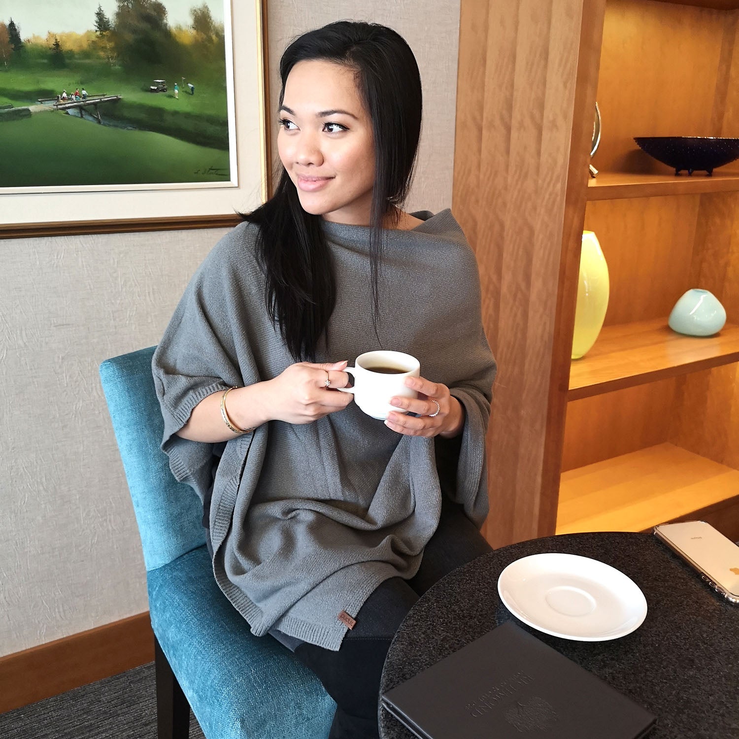 Grey Poncho - Women's Faux Cashmere Poncho Sweater, Wrap, Shawl, or Travel Blanket