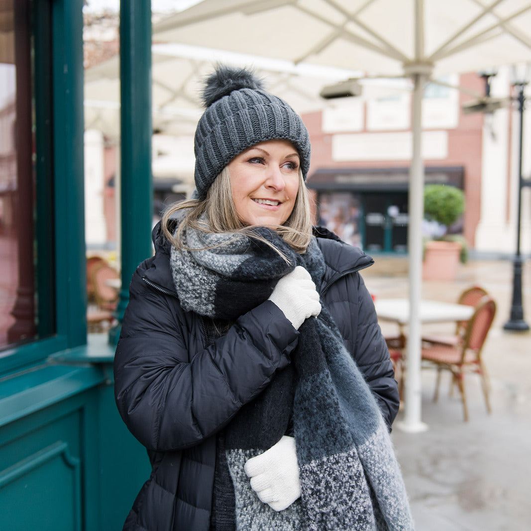 Plaid Fringed Blanket Scarf | Black