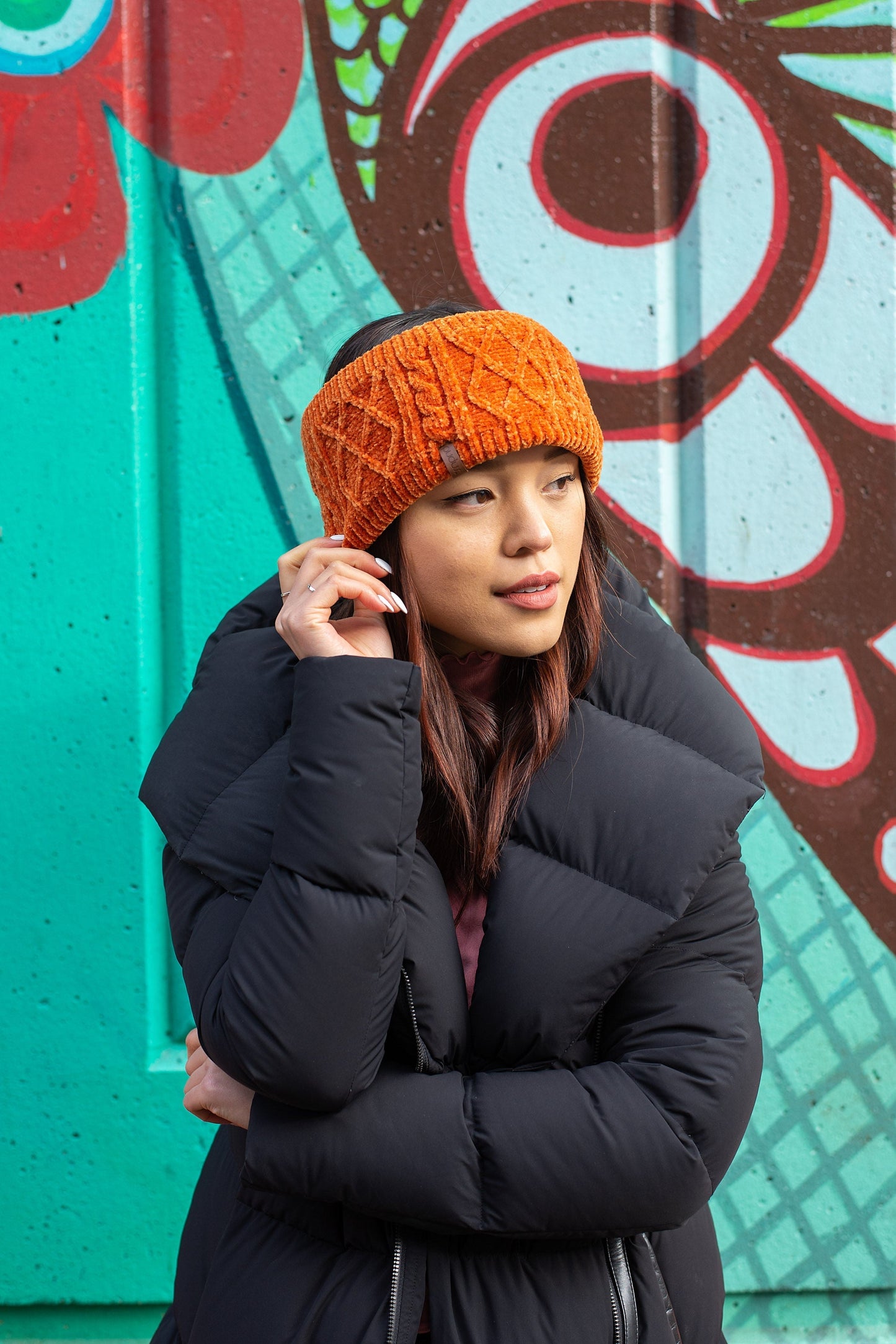 Peach Sand Chenille Cable Knit Headband for Women - Ear Warmer, Winter Headband with Warm Faux Fur Fleece