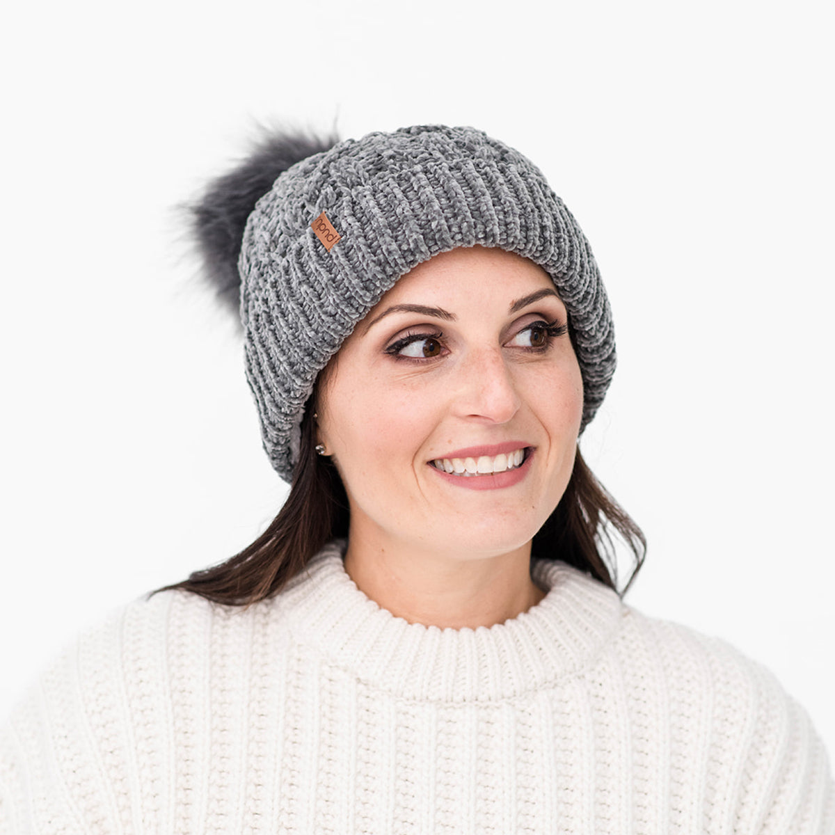 Recycled Beanie Hat - Chenille Knit Charcoal