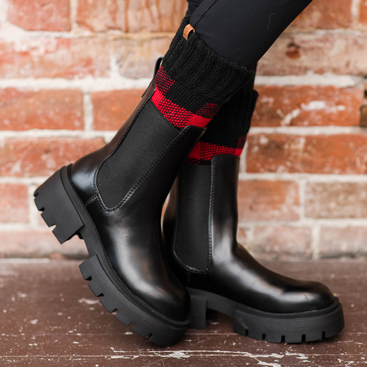 Black boots with socks on sale