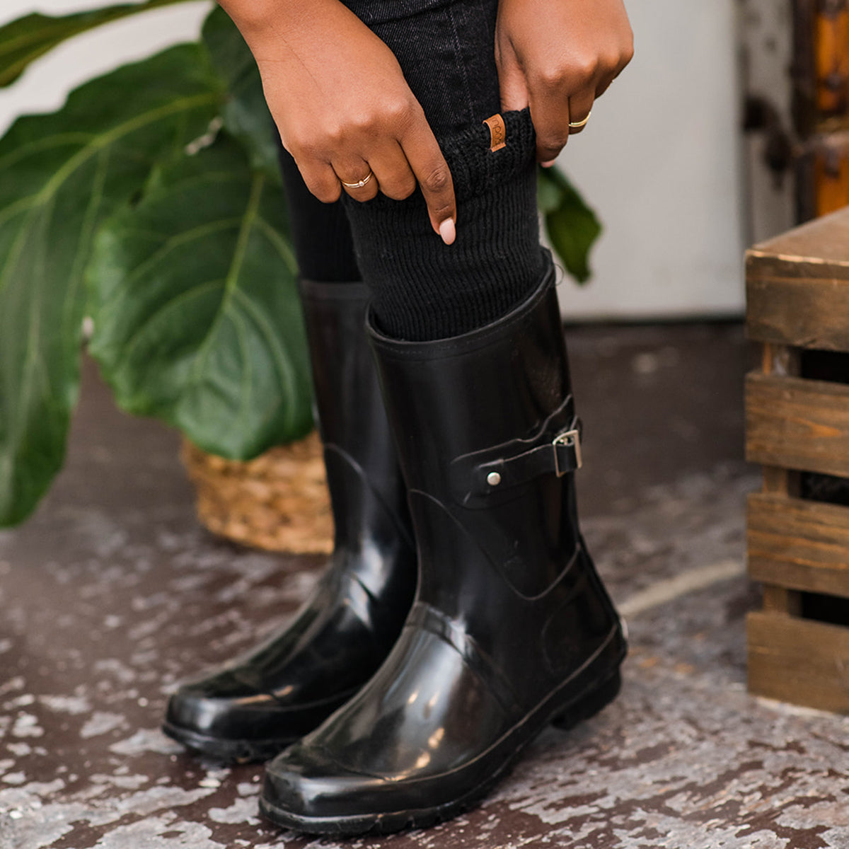 Black welly socks top
