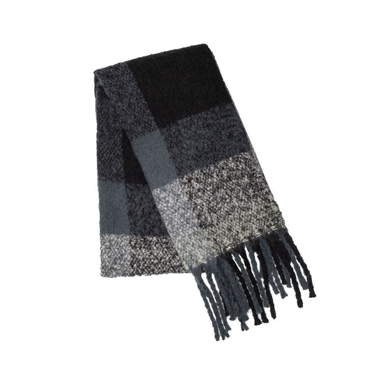 Plaid Fringed Blanket Scarf | Black