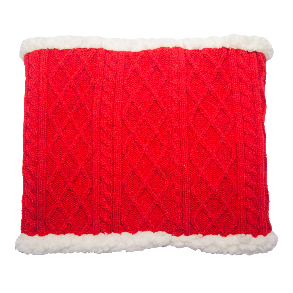Pudus Cable Knit Winter Infinity Scarf, Fleece-Lined Neck Warmer Circle Snood Cable Knit Red - Snood