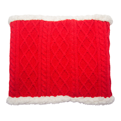 Pudus Cable Knit Winter Infinity Scarf, Fleece-Lined Neck Warmer Circle Snood Cable Knit Red - Snood