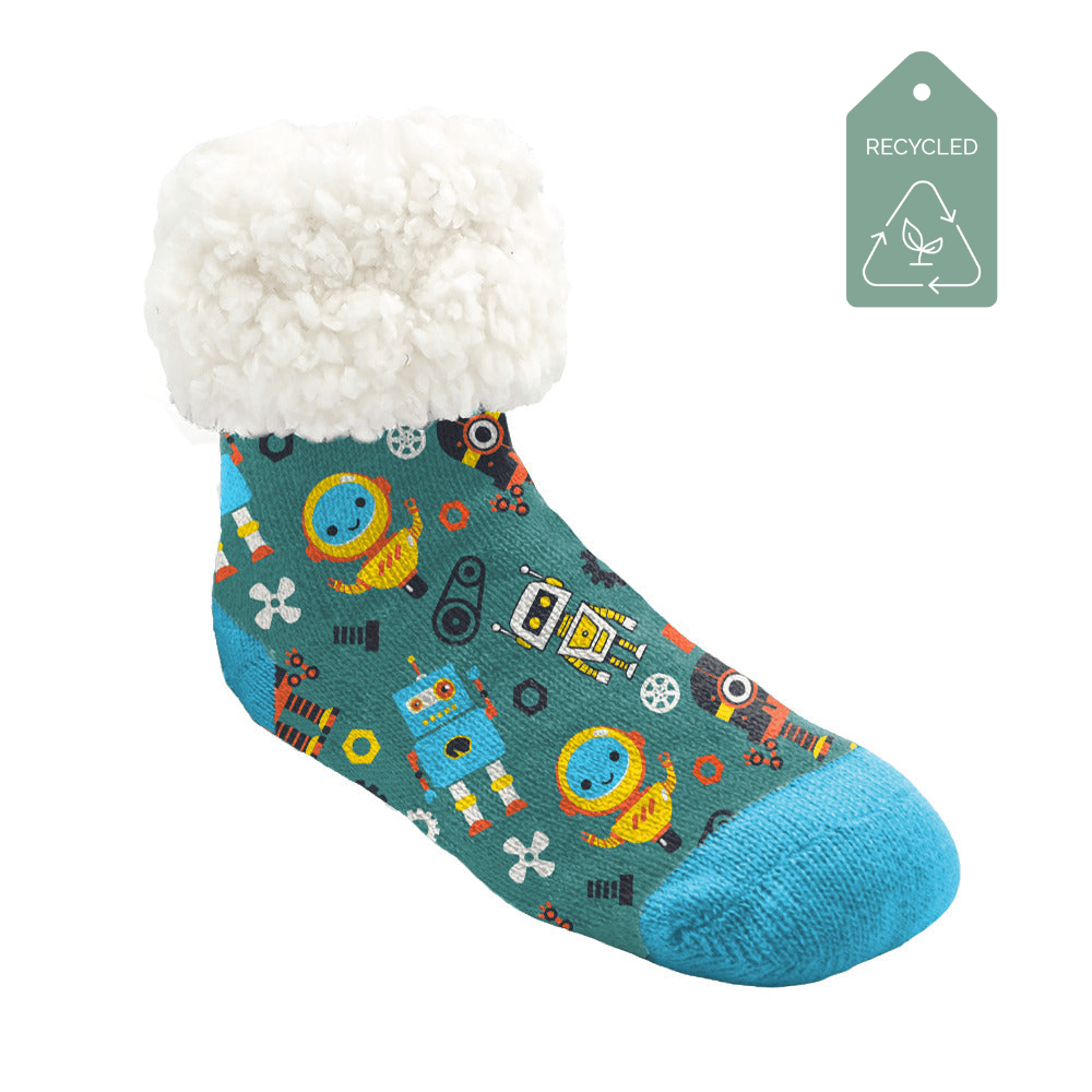 Robot Teal - Kids & Toddler Recycled Slipper Socks